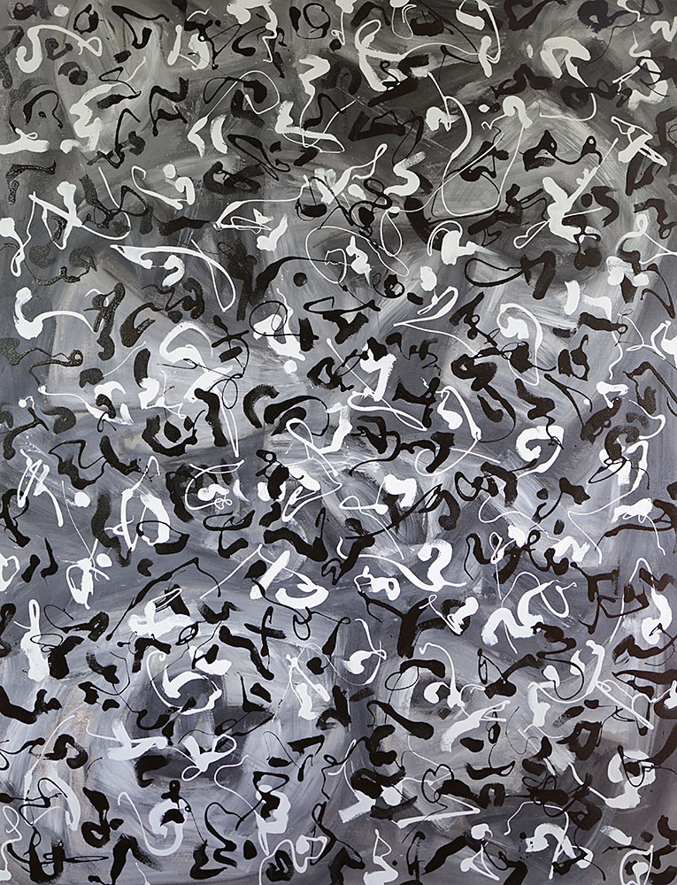 Metis Poem Black &amp; White - Metis Poems | acrylic on canvas | 60&quot;x80&quot; by Chris Harris, artist on Pender Island
