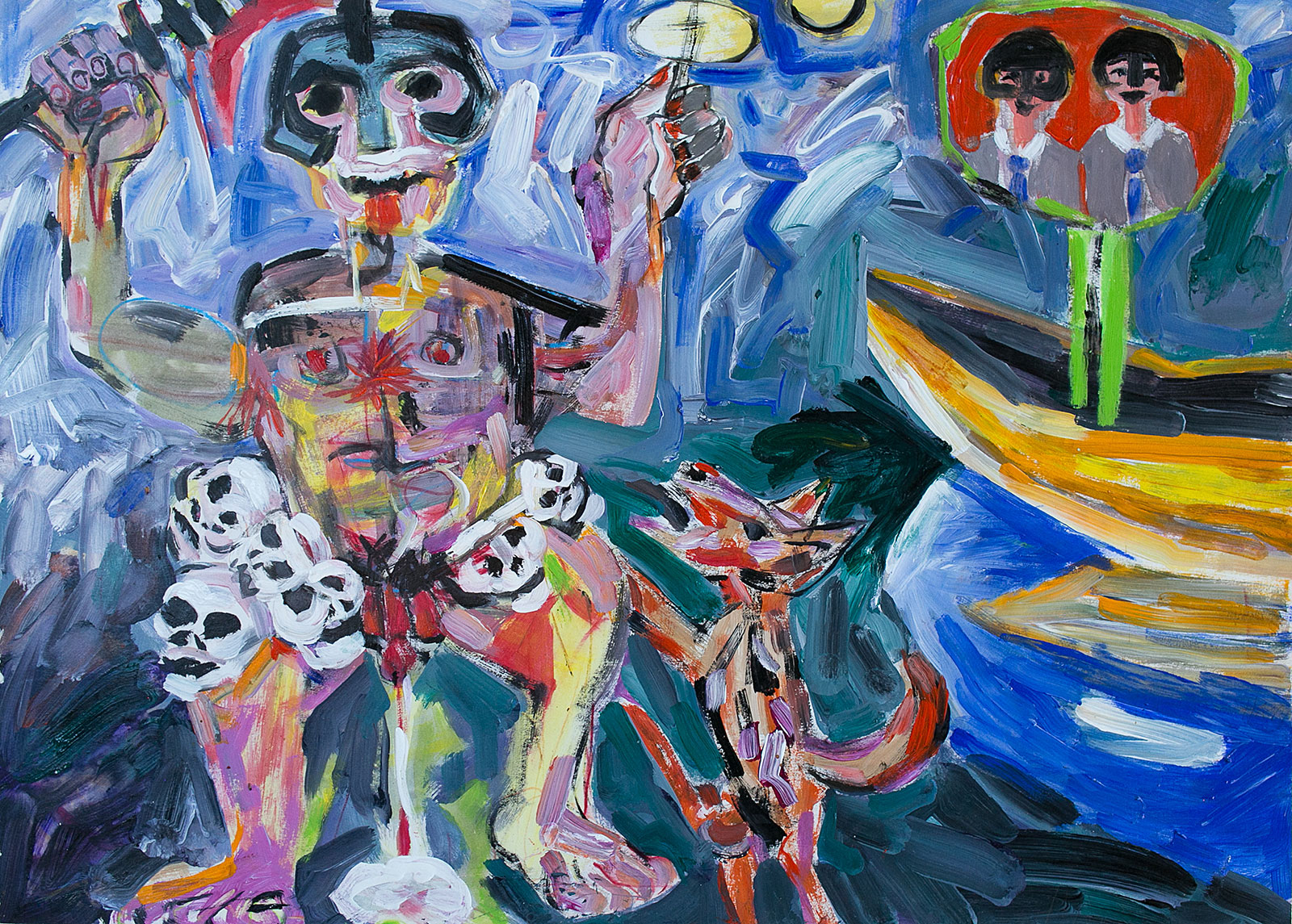 Democracy Arrives 2 - War | acrylic on paper | 22&quot;x30&quot; by Chris Harris, artist on Pender Island