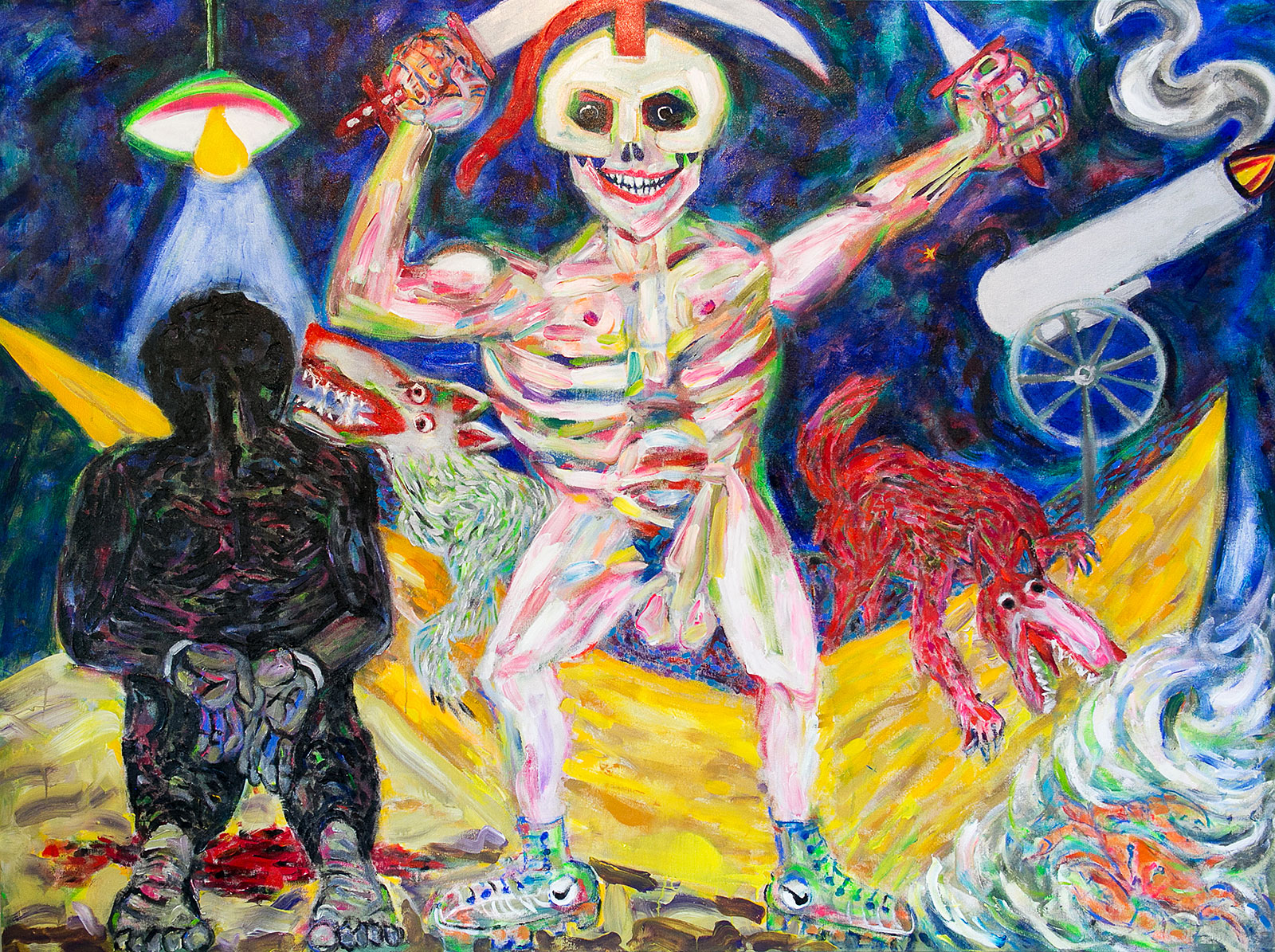 Democracy Spreads - War | acrylic on canvas | 72&quot;x84&quot; by Chris Harris, artist on Pender Island
