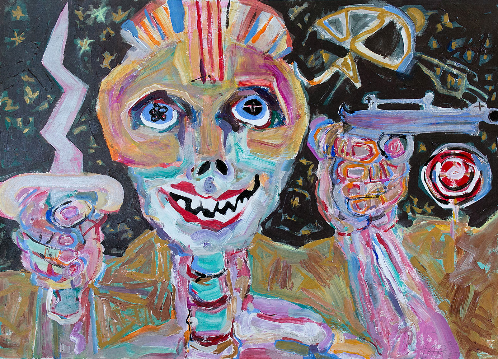 Democracy Votes 2 - War | acrylic on paper | 22&quot;x30&quot; by Chris Harris, artist on Pender Island