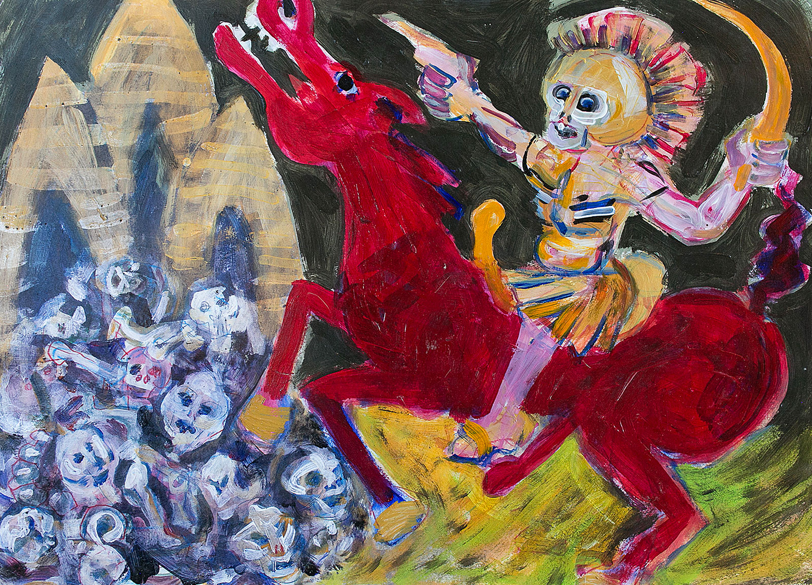 Democracy With Mound - War | acrylic on paper | 22&quot;x30&quot; by Chris Harris, artist on Pender Island