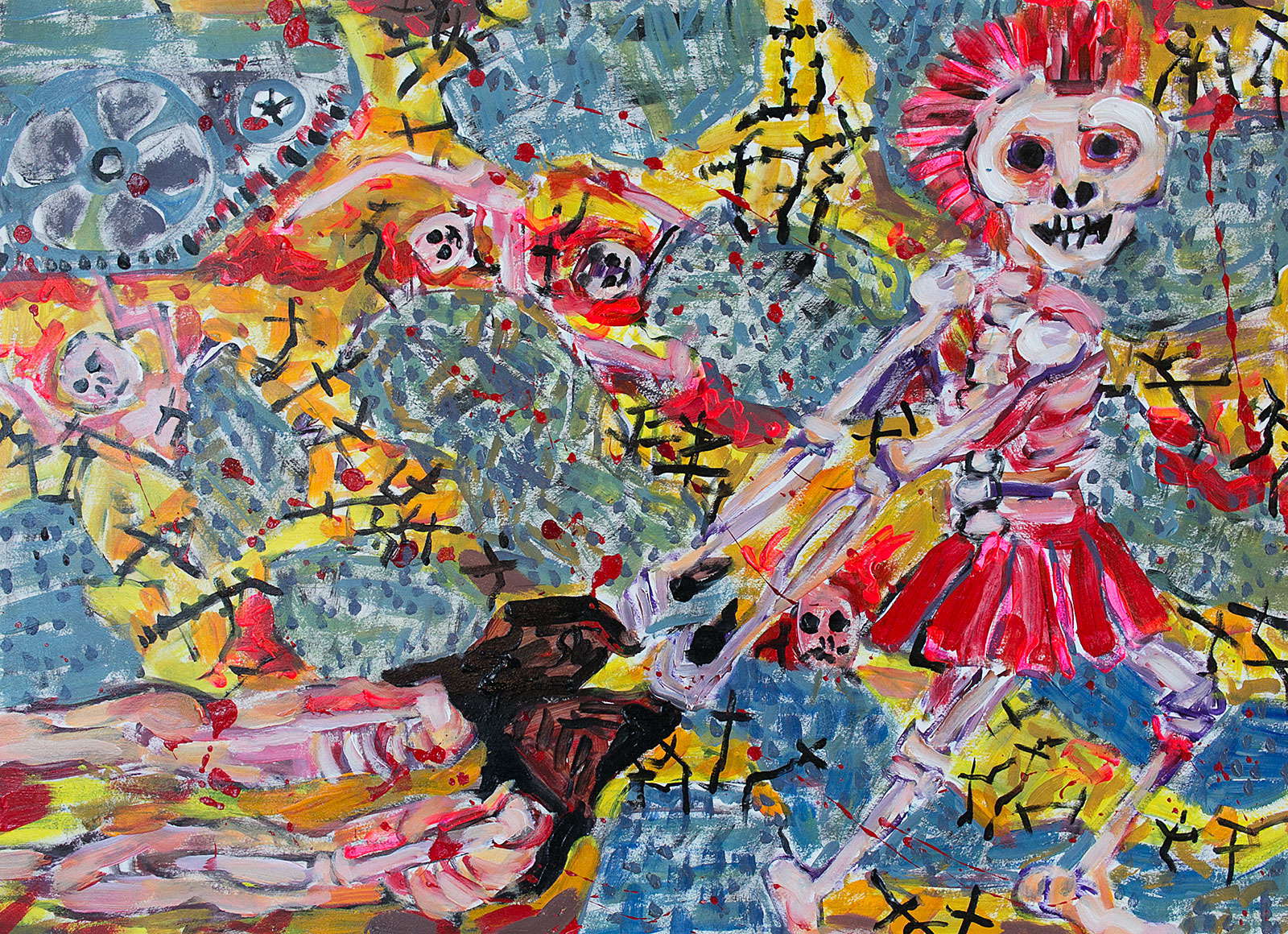 Jigsaw Democracy - War | acrylic on paper | 22&quot;x30&quot; by Chris Harris, artist on Pender Island