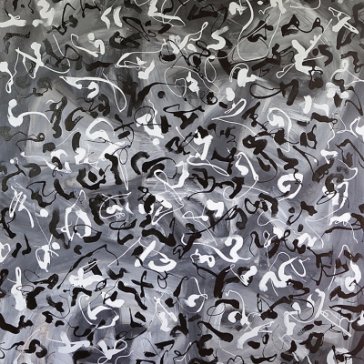 Metis Poem Black &amp; White - Metis Poems | acrylic on canvas | 60&quot;x80&quot; by Chris Harris, artist on Pender Island