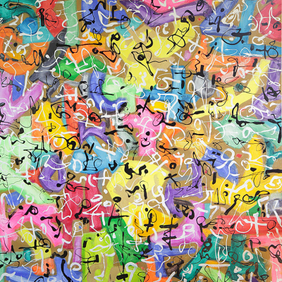 Metis Cross Poem #1 - Metis Poems | acrylic on canvas | 60&quot;x72&quot; by Chris Harris, artist on Pender Island