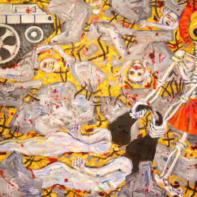 Democracy at Abu Ghraib - War | acrylic on canvas |  5'x7' by Chris Harris, artist on Pender Island