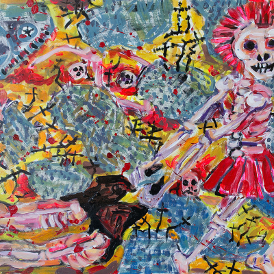 Jigsaw Democracy - War | acrylic on paper | 22&quot;x30&quot; by Chris Harris, artist on Pender Island